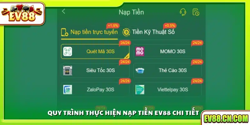 Quy trình nạp tiền Ev88 từ A đến Z
